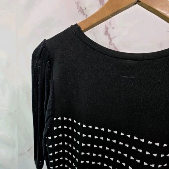 Anthropologie Dress Womens Medium Black White Knit Sweater Geo Dot Akemi - Picture 9 of 12